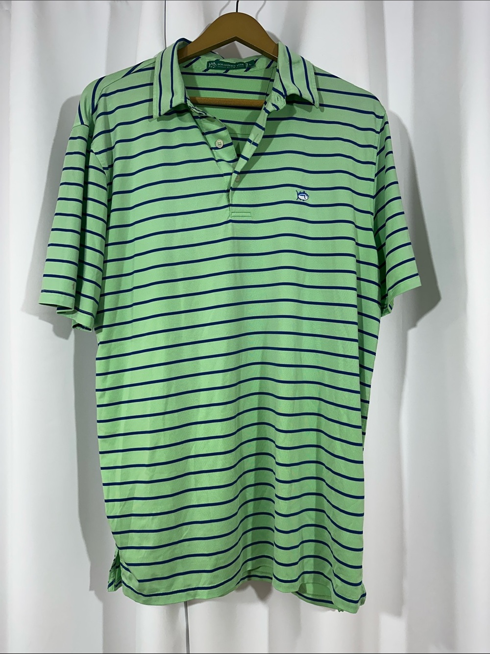 Southern Tide Performance Polo Shirt Size Large Green Blue Striped Golf Polo